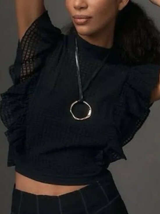 Maeve Tops - Maeve Crop Ruffle Mesh Top - Sz Small